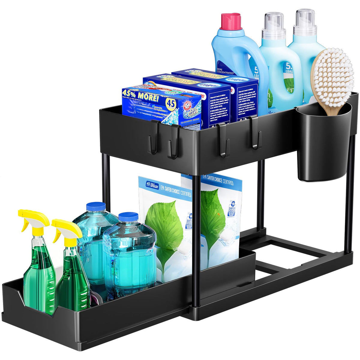 Puricon Unterwaschbecken Regal mit 2 Etagen, Küchenorganizer & Gewürzregal für Spülschrank und Arbeitsplatte, Schwarz