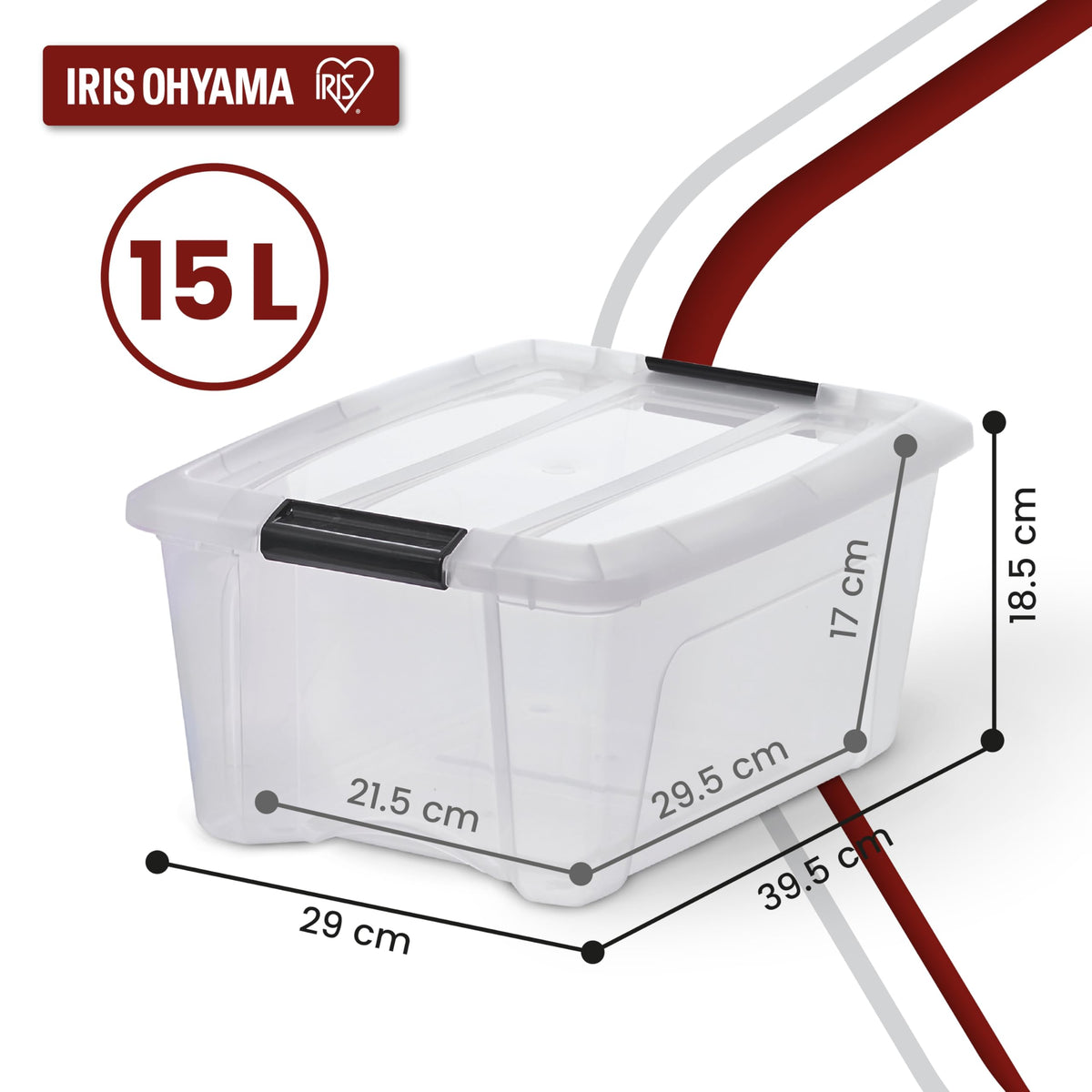 Iris Ohyama Aufbewahrungsboxen NTB-15, 4er Set, 15 L, transparent, stapelbar mit Deckel & Verschlussclips, BPA-frei