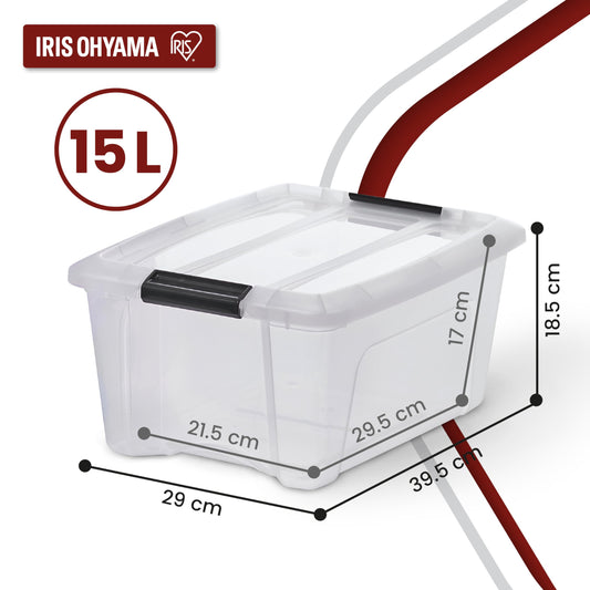 Iris Ohyama Aufbewahrungsboxen NTB-15, 4er Set, 15 L, transparent, stapelbar mit Deckel & Verschlussclips, BPA-frei