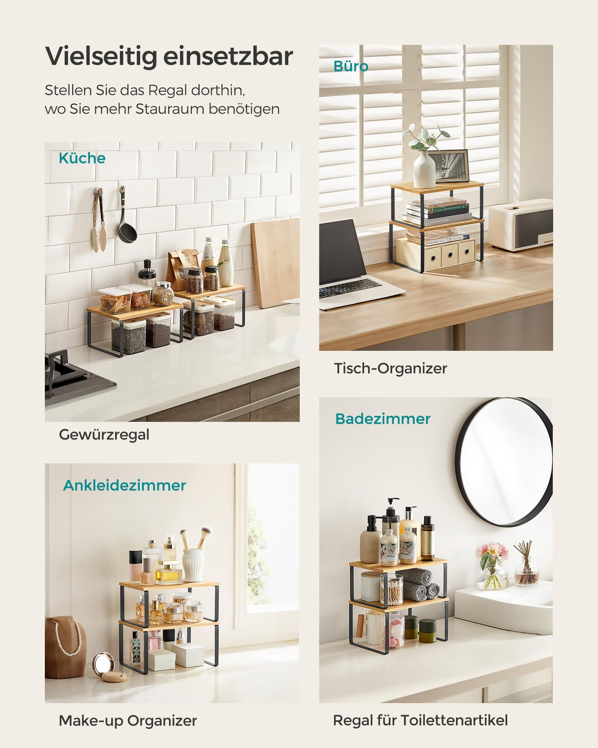 SONGMICS Gewürzregal, 2er Set Küchen-Organizer, erweiterbar, stapelbar