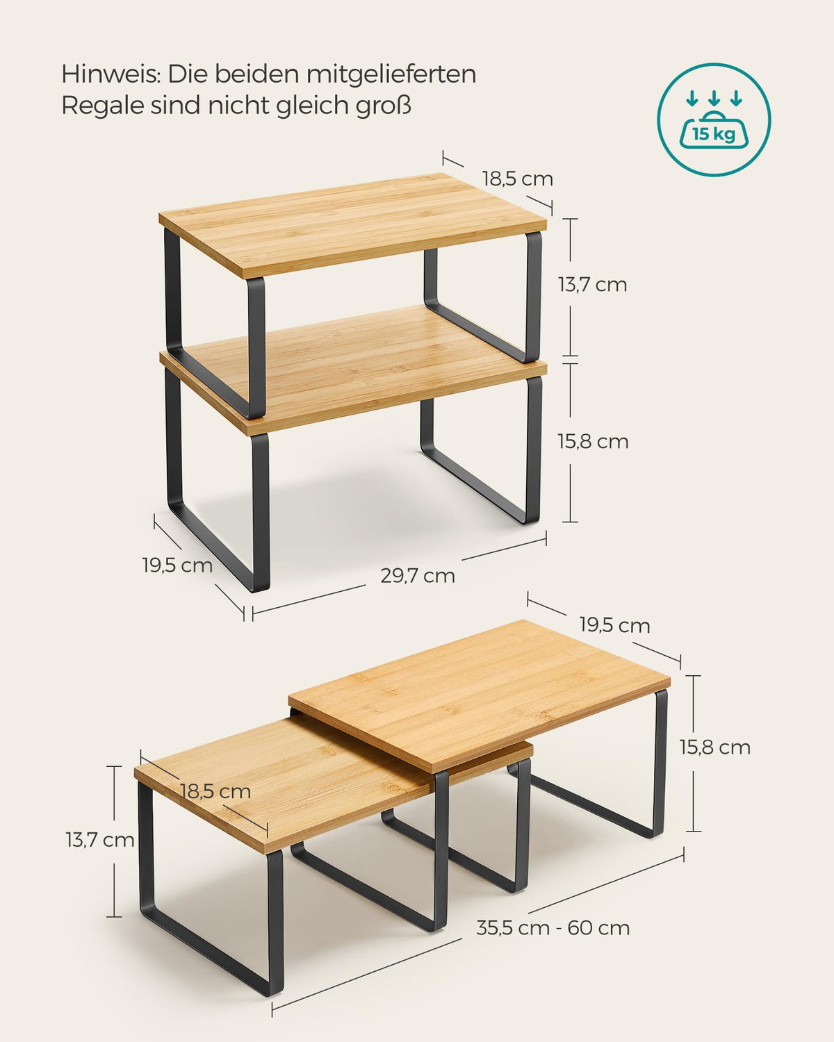 SONGMICS Gewürzregal, 2er Set Küchen-Organizer, erweiterbar, stapelbar