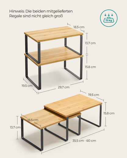 SONGMICS Gewürzregal, 2er Set Küchen-Organizer, erweiterbar, stapelbar