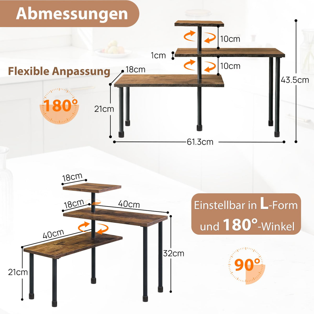 Awoyep Eckregal Küche Organizer Verstellbar Küchenregal Klein Holz Retro