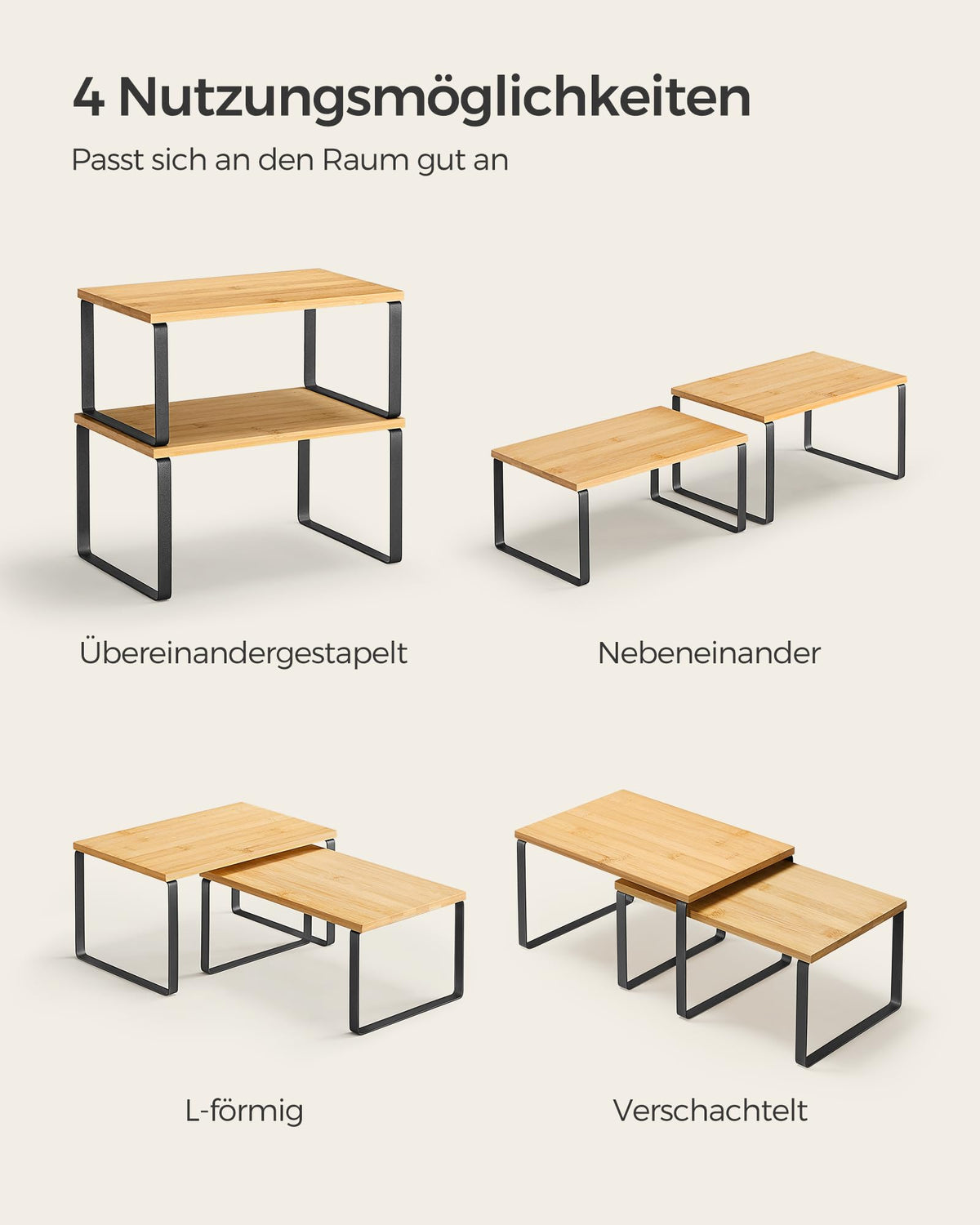 SONGMICS Gewürzregal, 2er Set Küchen-Organizer, erweiterbar, stapelbar